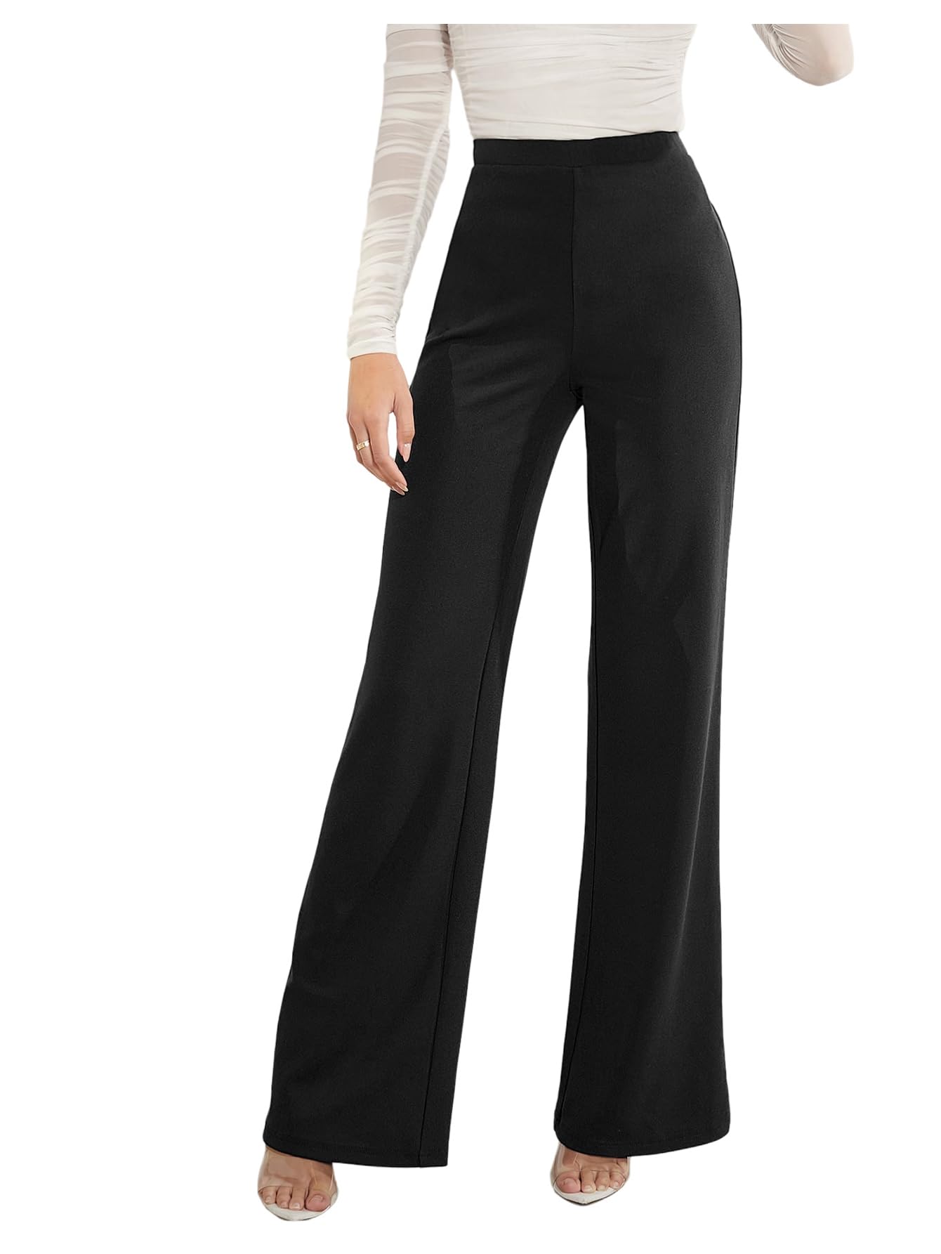 WDIRARA Womens High Waisted Wide Leg Pants Work Office Business Trousers