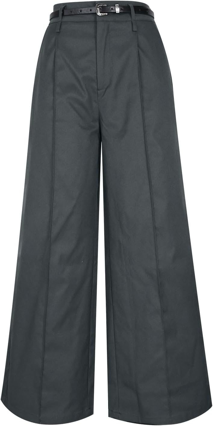Womens Wide Leg Dress Pants with Belt High Waist Loose Fit Business Casual Work Pant Solid Color Stretchy Slacks