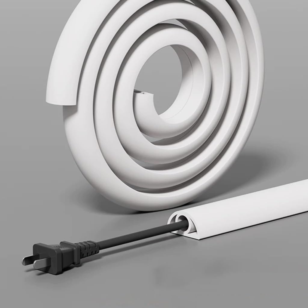 Gestión De Cables Debajo del Escritorio, Cubrecables De Suelo Autoadhesivo De PVC Blando, Evita Tropiezos, Canal Interior: 10 Mm / 0,39 Pulgadas(Blanco,1M)