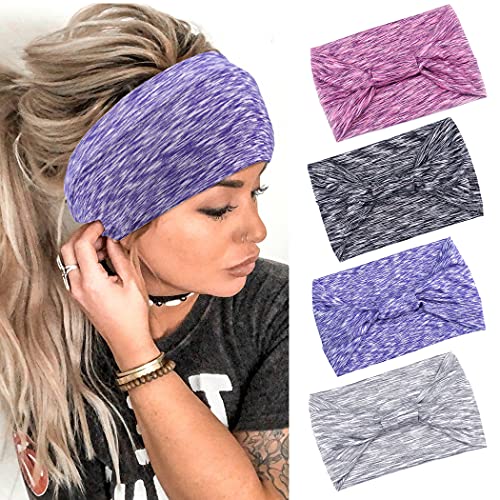 Catery Knotted Headband Criss Cross Head Wrap Non Slip Turban Hair Band Fashion Healthcare Ear Protection Hair Scarf Accessories for Women and Girls(Pack of 4) (A-Fashion)