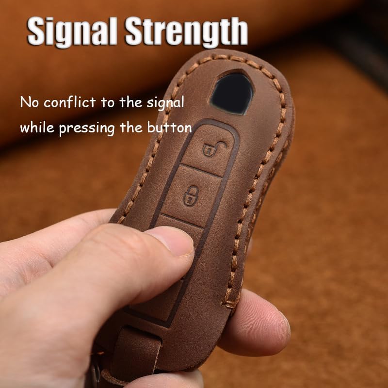 HIBEYO Leather Smart Key Fob Case Full Protection Cover Compatible with Porsche 911 Cayenne Macan Panamera Taycan 3 4 Button Keyless Entry Remote Shell Accessories-(3 button Blue - Image 4