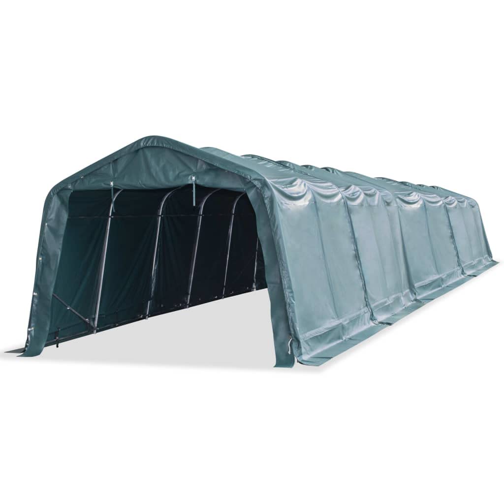 Namiot pastwiskowy PCW 550 g/m², ciemnozielony dla koni, owiec i krów, 3,3 x 16 m, ze stalową ramą, odporny na działanie promieni UV, wodoodporny, do pastwiska i rolnictwa