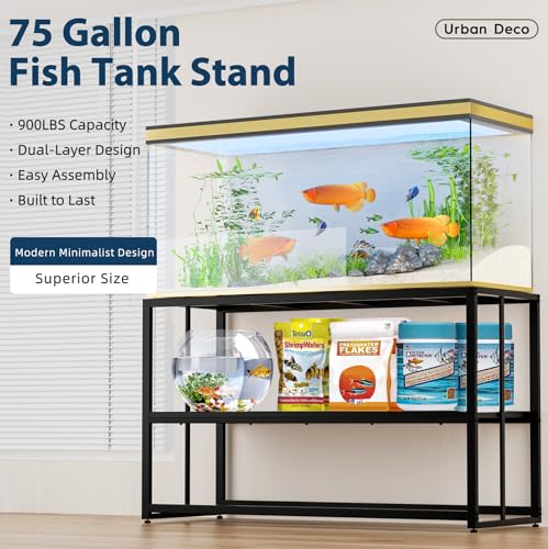 Urban Deco 55-75 Gallon Fish Tank Stand 900LBS Capacity For Aquarium Stand Metal Fish Tank Stand 48.4"x19.7"x31.5" Dual-Layer Design Terrarium Stand Ideal for Home and Office