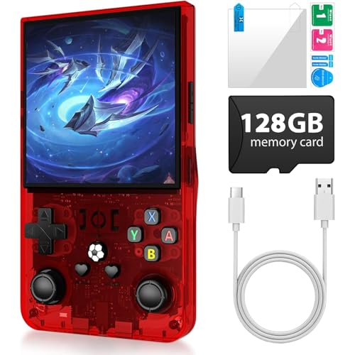 R36 Max Retro-Spielekonsole, tragbare Handheld-Konsole mit 4,0-Zoll-Bildschirm, Linux-System, 128 GB TF-Karte, unterstützt 30+ Emulatoren, 4000 mAh wiederaufladbarer tragbarer Taschen-Arcade