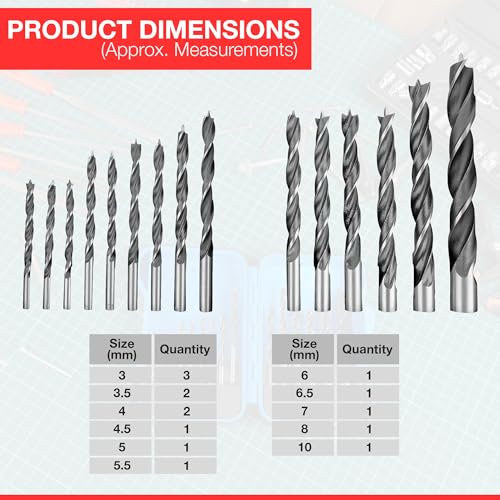 15 Piece Brad Point Drill Set – Precision Woodworking Drill Bits for Clean, Accurate Holes in Wood & Soft Materials 2 15 Piece Brad Point Drill Set – Precision Woodworking Drill Bits for Clean, Accurate Holes in Wood & Soft Materials - Image 2