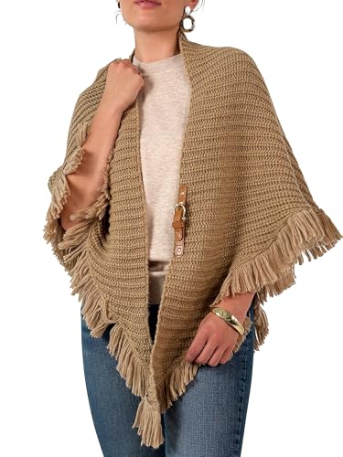 CATCHY & CRAFTY Poncho Knitted Cape Shawl Wrap Cardigan for Women Elegant Pullover Sweater Holiday Warm Gifts