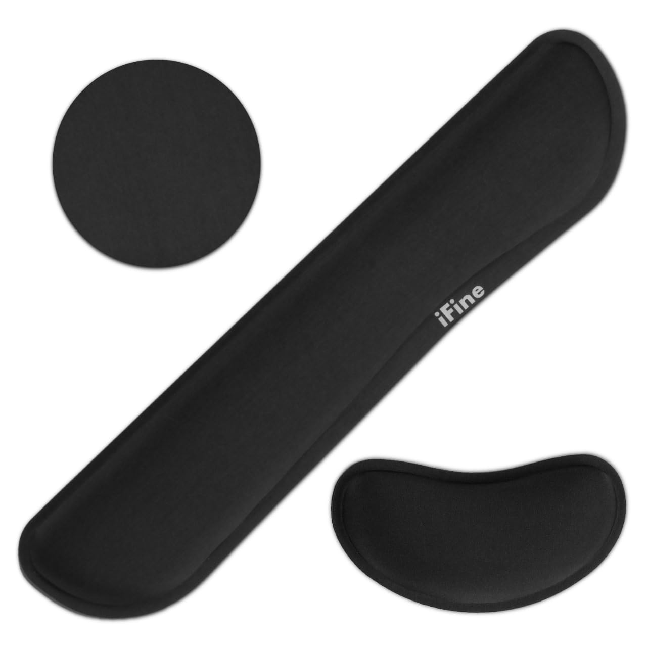 iFine Upgrade Enlarged Smooth Fabric Memory Foam Keyboard & Mouse Wrist Rest Pad Cushion Support for Computer Laptop Mac in Office or Home for Stress-Free Typing (Black with Coaster)