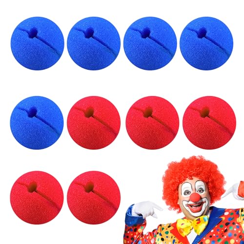 ARYIMYDP 10 narizes de palhaço de espuma, para maquilhagem infantil, festas, carnavais, disfarces e circo, vermelho e azul para disfarce de cosplay