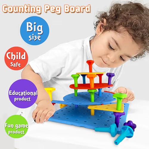 Counting Peg Board for Kids - Toddler Stacking Toys - 65 Pcs DIY Building Set Large Foam Board & Occupational Therapy Toys, Color Sorting & Lacing Toy , Montessori Tools, Peg Puzzles for Toddlers 1-3 - Image 3