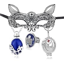 4 pcs Vampire Costume Masquerade Mask Jewelry Set Adult Cosplay Accessories Elena Opening Vervain Locket Necklaces Damon Stefan Family Crest Ring