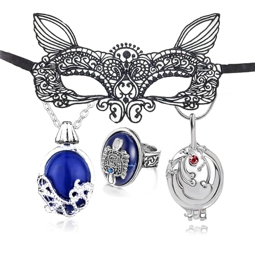 Bild: HJYZY 4 St�ck Vampire Diaries Schmuck Daywalking Katherine Sapphire Elena Gilbert Er�ffnung Eisenkraut Medaillon Halskette Damon Wappen Ring Spitze Augenmaske Gothic Maskerade Gesichtsmasken f�r 9,69 EUR bei amazon.de