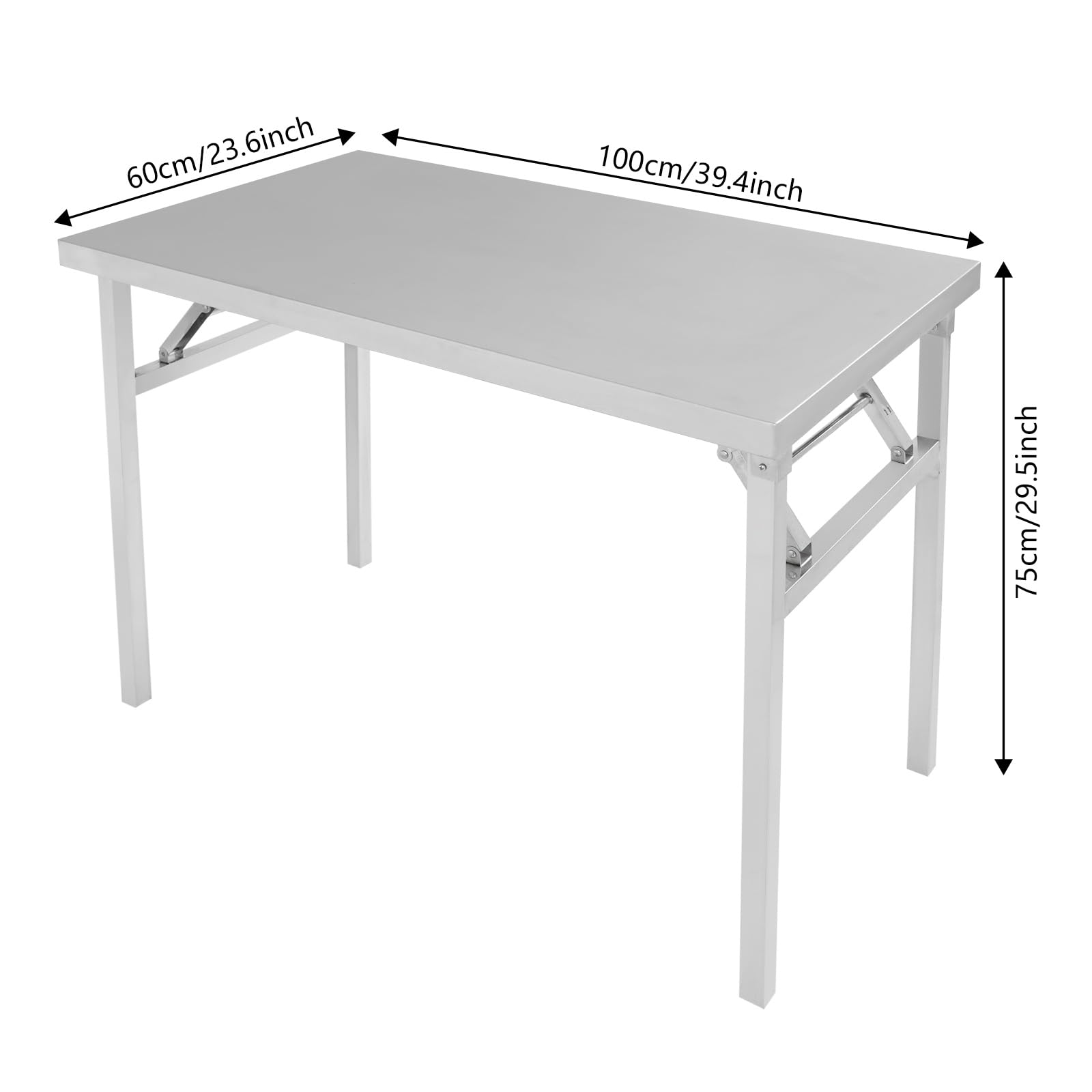 Banco de trabajo plegable, banco de trabajo de acero inoxidable, rectangular 100 x 60 cm, resistente a la corrosión, resistente a la corrosión, resistente a la corrosión, se puede utilizar ampliamente