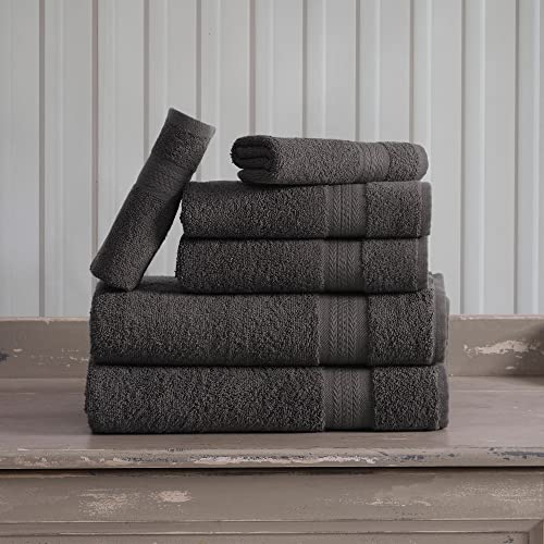 Regal Ruby, 6 Piece Towel Set, 2 Bath Towels 2 Hand Towels 2 Washcloths, Soft And Absorbent, 100% Turkish Cotton Towels For Bathroom And Kitchen Shower Towel, Grey #TOP3