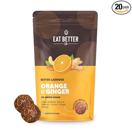 EAT BETTER CO - Better Laddoos - Orange & Ginger - Delicious Sugar-Free Laddoos | Energy-Bar Replacement | Dry-Fruit Laddoo | High Protein and Instant Energy - Pack of 20