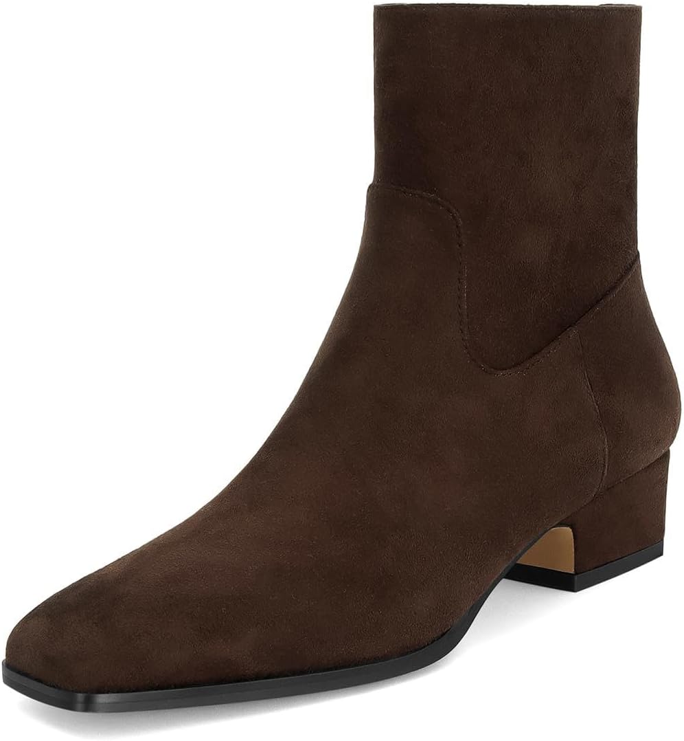 Women's Ankle Boots Square Toe Low Chunky Block Heel Booties Comfortable Short Boots Side Zipper Booties Shoes - Image 5