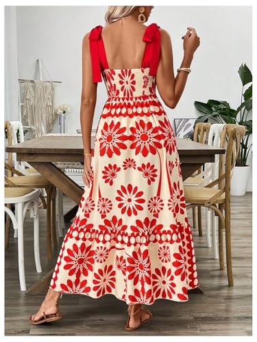 Image of Floerns Women's Vintage Sleeveless Tie Shoulder Sundress Floral Print Cami Maxi Dress