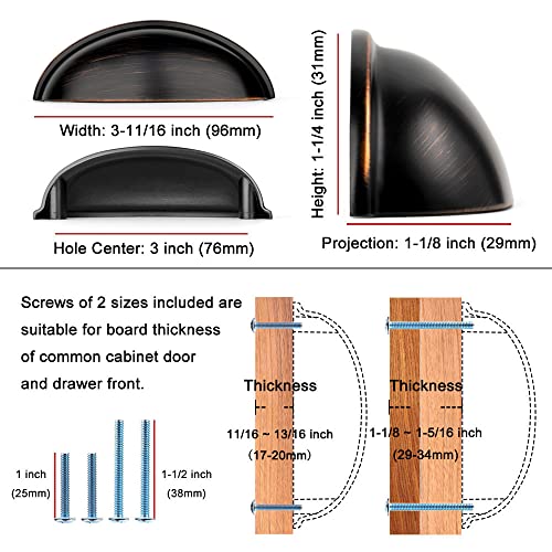 Koofizo Bin Cup Drawer Pull - Oil Rubbed Bronze Cabinet Handle, 76Mm / 3 Inch Screw Spacing (10 Pack) For Kitchen Cupboard Bedroom Dresser Bathroom Furniture Door #TOP1