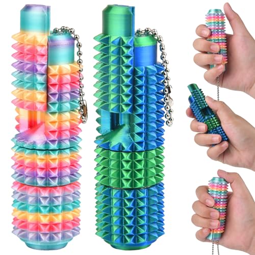 2PCS Little Ouchies Spiky Fidget Toy 5-in-1 Pain Stimming Fidgets Stress Relief Toys with Clicker Button Slider Spinner 3D Printed Fidget Toys for Adults Teens Anxiety Relief