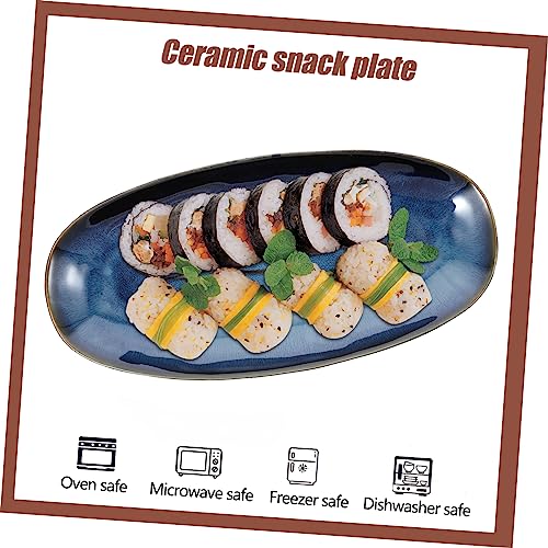 Plato grande rectangular de cerámica azul para sushi miniatura 5