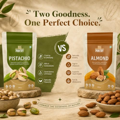 Image of BIG Pantry Rakhi Dry Fruits Gift Combo Pack - Premium Roasted & Salted Pistachios & California Almonds, 200g Each | Healthy Raksha Bandhan Gift Hamper for Brother, Sister & Family | Total 400g