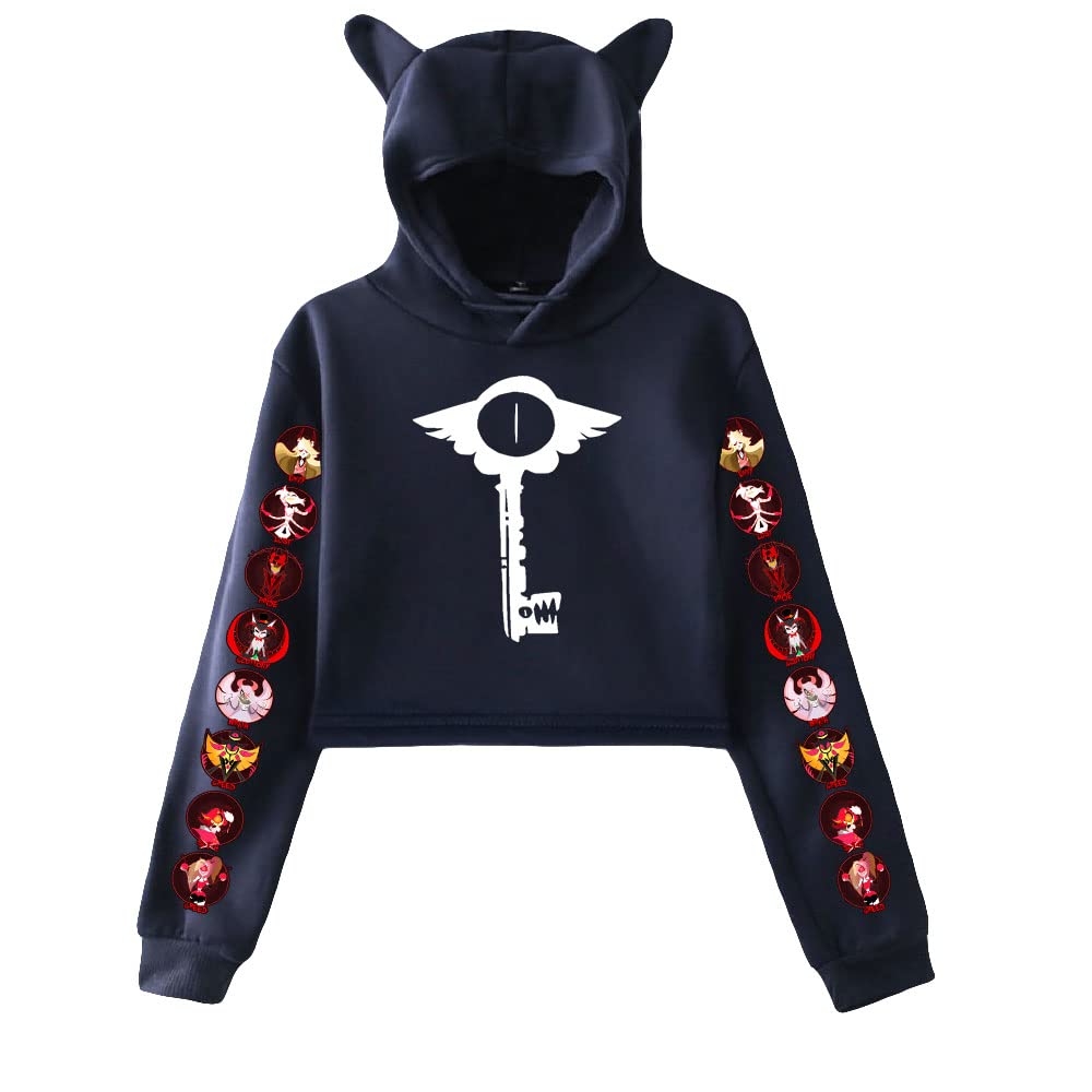 JMDREAMHazbin Anime Hotels Girls Cat Ear Pullover Womens Sweatshirt Hoodie Girls Cat Ear 90s Youthful Clothes