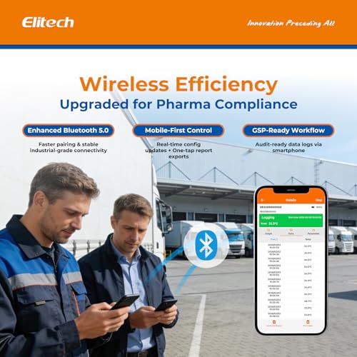 Image of Elitech Bluetooth Temperature Data Logger FDA Standards, with External Probe Shadow Data 32000 Points, Auto PDF /CSV Report, for Windows /MacOS, Refrigerator Thermometer LogEt5B-TE, Blue