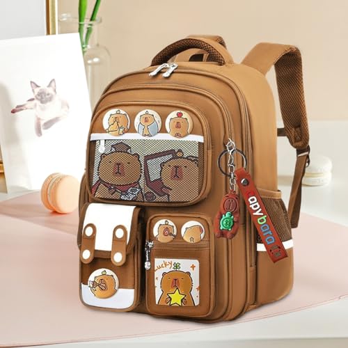Cute Capybara Backpack - Kawaii Cartoon Backpack Capybara Mochila Daypack (S Brown)2