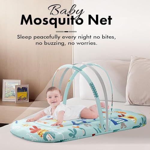 Image of StarAndDaisy 2-in-1 Baby Sleeping Bag with Mosquito Net for Newborn -Soft & Breathable Cotton Sleeping Sack Cum Wrapper /Foldable Bag for Baby Protection /Infant (0-12 Months) (Aqua Print)