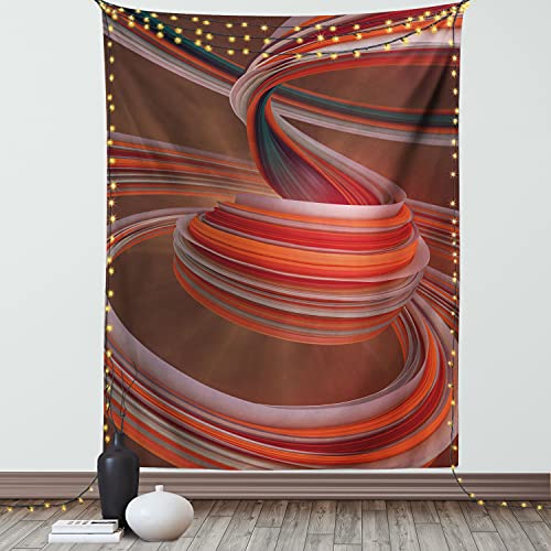 Ambesonne Abstract Tapestry, Warm Colored Circular Curve Digitally Generated Artwork Design, Wall Hanging for Bedroom Living Room Dorm Decor, 40" X 60", Brown Vermilion and Dark Teal