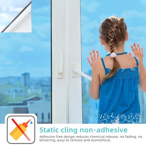 Filmgoo Window Privacy Film One Way Daytime Mirror Tint Treatments UV Heat Control Vinyl Stickers Sun Block Glass Paper Door Covering Reflective (Light Blue Silver, 35.4 Inch x 6.5 Feet)