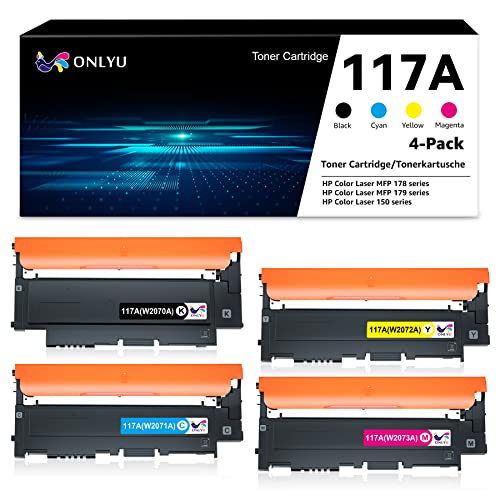 ONLYU 117A Kompatibel 117A Toner Set, Toner für Color Laser MFP 178nwg 179fwg 150nw 150a 178nw 179fnw, W2070A W2071A W2072A W2073A (Schwarz Cyan Gelb Magenta 4er-Pack) Cover