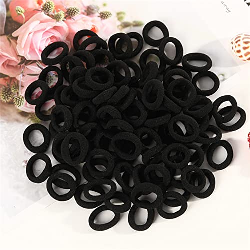 100 Stück Elastisch Haargummis Klein, Baby Haargummis, Soft Baumwolle Mini Haarband, Ohne Metall Haargummis, Pferdeschwanz Inhaber Perfekt für Kinder, Babys, kleine Mädchen, Schwarz