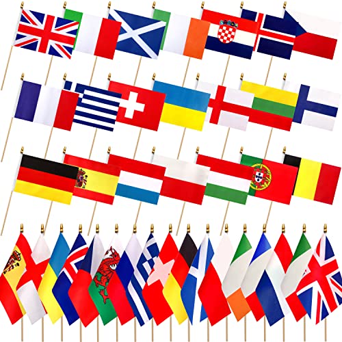 LoveVC Europe European 48 Countries Flags Set on Wood Stick Small Mini Hand Held Flag,5x8 Inch