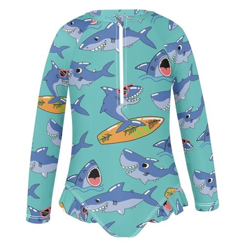 QUGRL Long Sleeve One Piece Ruffle Swimsuit for Girls Size 5-6 Seamless Pattern with Shark Girl Rashguard Shirt Bathing Suit with UPF 50+ Sun Protection2