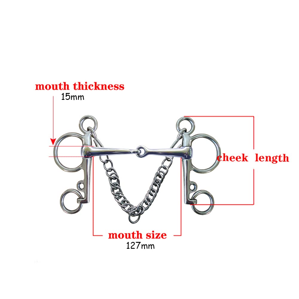 Namvo Morso Pelham per Cavalli in Acciaio Inossidabile, Bocca snodata con Accessorio per connettore equestre a Catena a cordolo