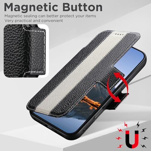 Étui en cuir iPhone 17 Pro Max blanc texture litchi coque arrière fine aimantée