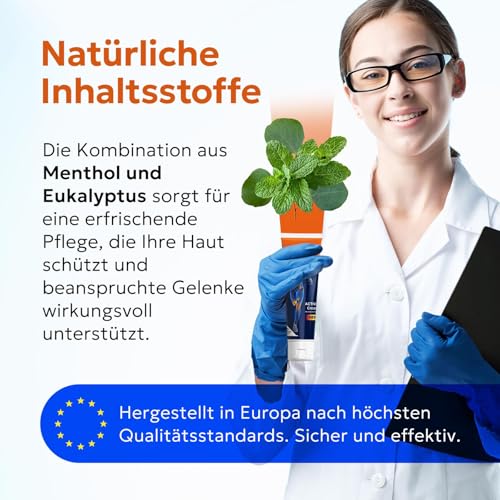AthroForte +4em Creme gegen Arthrose – Kühlender Effekt für Muskeln und Gelenke – Mit Natürlichen Extrakten aus Menthol und Eukalyptus – Für Hände, Füße, Schultern und Knie – 100 ml