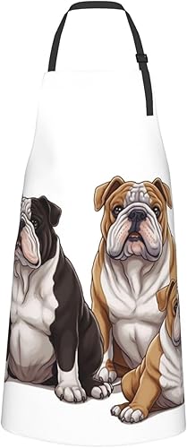 Miniatura 2 de RLDOBOFE Delantal con estampado de bulldogs ingleses, delantal impermeable con correa ajustable para el cuello, delantal de cocina, babero de chef