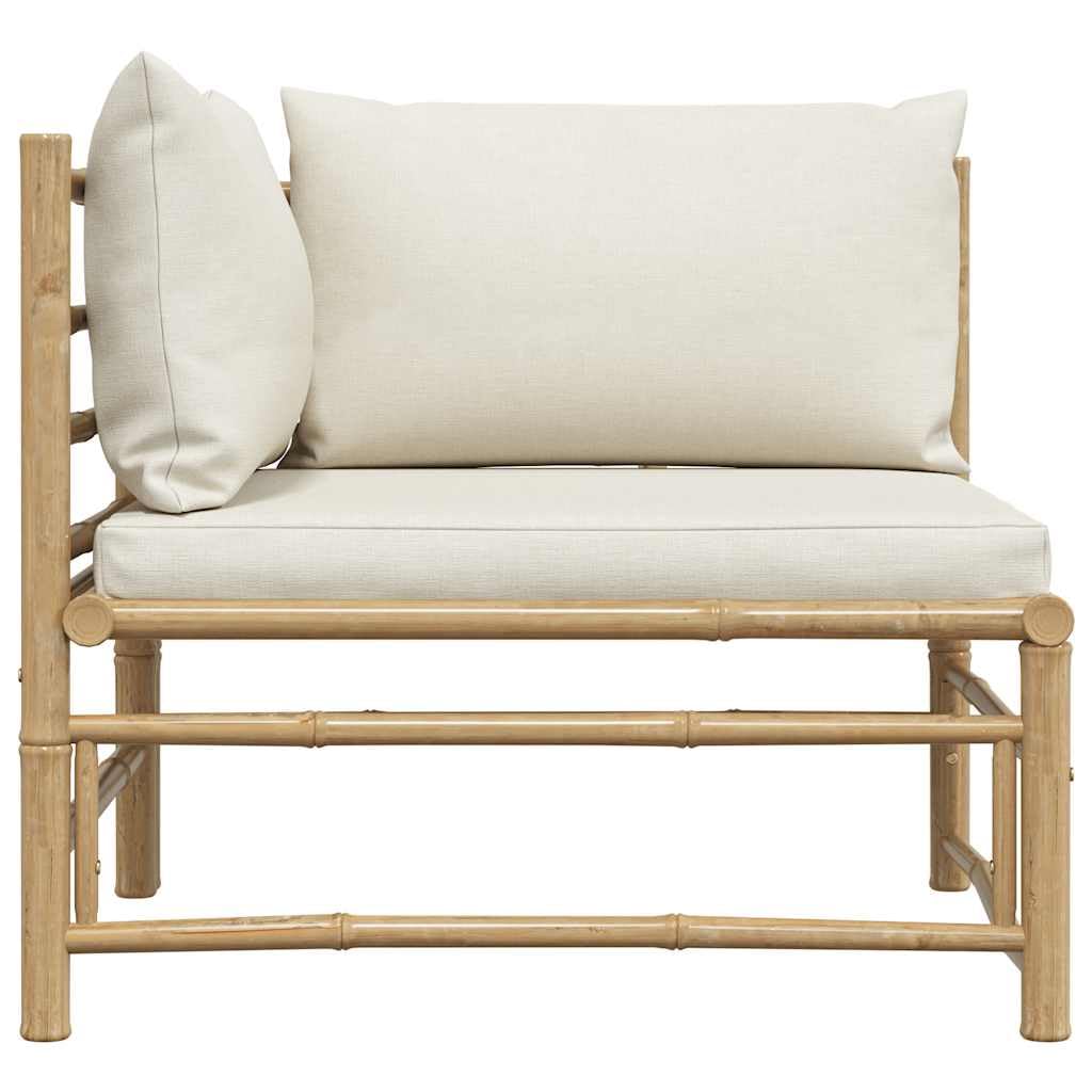 Sofá esquinero modular de bambú en color blanco crema con cojines gruesos acolchados para asiento y respaldo, ideal para patio y patio, fácil de ajustar y fácil de limpiar