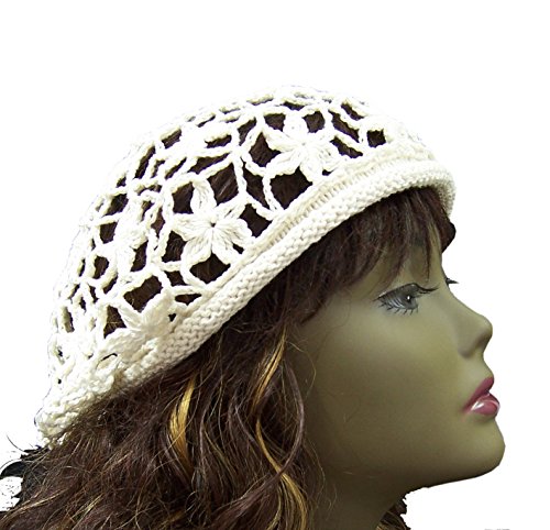 Zefen Women's Light Beret Crochet Knitted Style For Spring Summer Fall White #TOP1