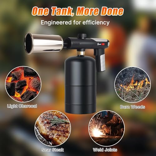 Powerful Propane Torch Gun, One-Touch Max Fire, Charcoal Torch Lighter with Adjustable Flame&Safety Lock, Kitchen Blow Torch for Cooking, BBQ, Searing Steak, Grill (Tank Not Included) — view 3