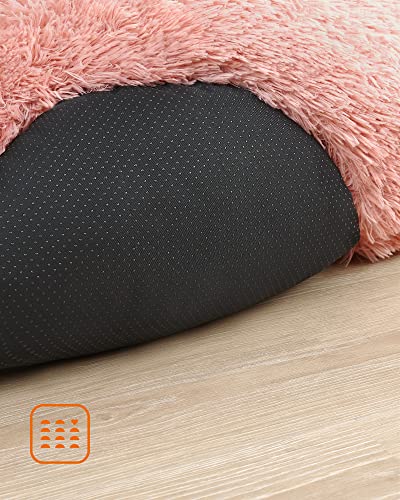 Feandrea Hundebett flauschig, Katzenbett, Donut Kissen, waschbar, Polsterung in der Mitte herausnehmbar, Langer Plüsch, 70 cm Durchmesser, rosa PGW039P01