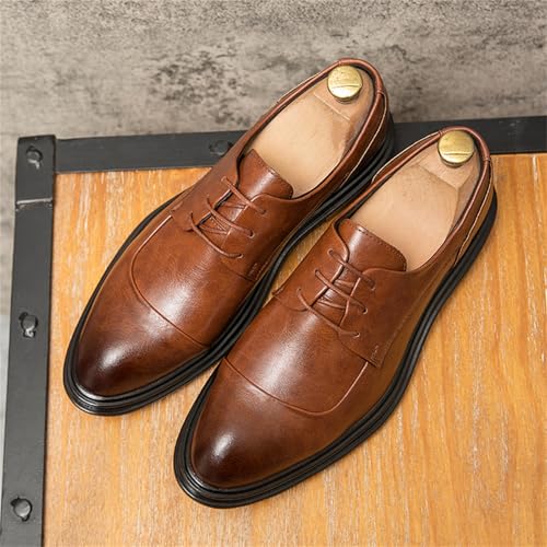 Men's Genuine Leather Lace-Up British Style Oxford Dress Tuxedo Shoes Pointed Toe Low Chunky Heel Non-Slip Comfortable Derby Shoes for Business Formal Wedding Office Work3