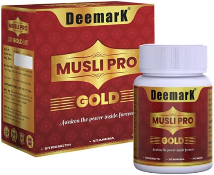 Musli Pro Gold 30 Caps with Gold Dust, Kesar, Pure and Natural Shilajit | Improve Strength and Stamina
