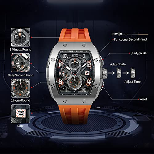 Image of TSAR BOMBA Men's Luxury Quartz Watch, Luminous Dial 5ATM Water Resistance Silicone Strap Men's Wristwatch Ideal Gift for Men