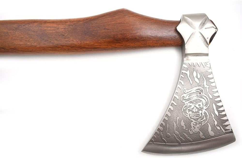 Hand Forged Viking Bearded Axe – 1075 High Carbon Steel, Handmade Medieval Style Camping & Hunting Axe with Ash Wood Handle and Leather Sheath (Snake)