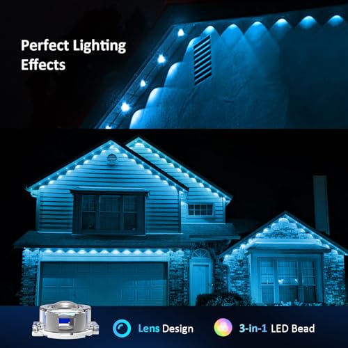 Image of IVRICH Smart Permanent Outdoor Lights, 100FT RGB Eave Light with DIY Scene Modes, APP /Remote Control, IP67 Waterproof, Music Synchronization, Timer Function, for Christmas, Party, Holiday Decor