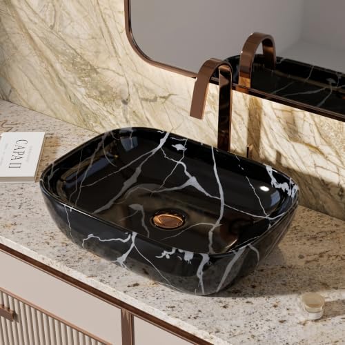 Image of Designer Ceramic Wash Basin For Bathroom | Over Counter Bathroom Basin | Counter Top Bathroom Sink | Wash Basin For Restaurant, Hotel (18 x13 x 5 Inch) (105)