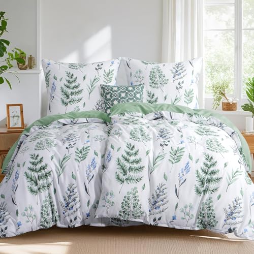 Tifschlaf Bettwäsche 135x200 4teilig, 2 Bettbezüge 135 x 200 mit 2 Kissenbezüge 80x80 cm Grün, ÖKO-TEX Mikrofaser Bettwäsche-Sets Blumen...