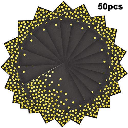 Disino 50 Pezzi Tovaglioli Oro e Nero per Feste, 33 X 33 cm Tovaglioli di Carta Biodegradabile per Festa di Compleanno, Natale, Cerimonia Matrimoniale